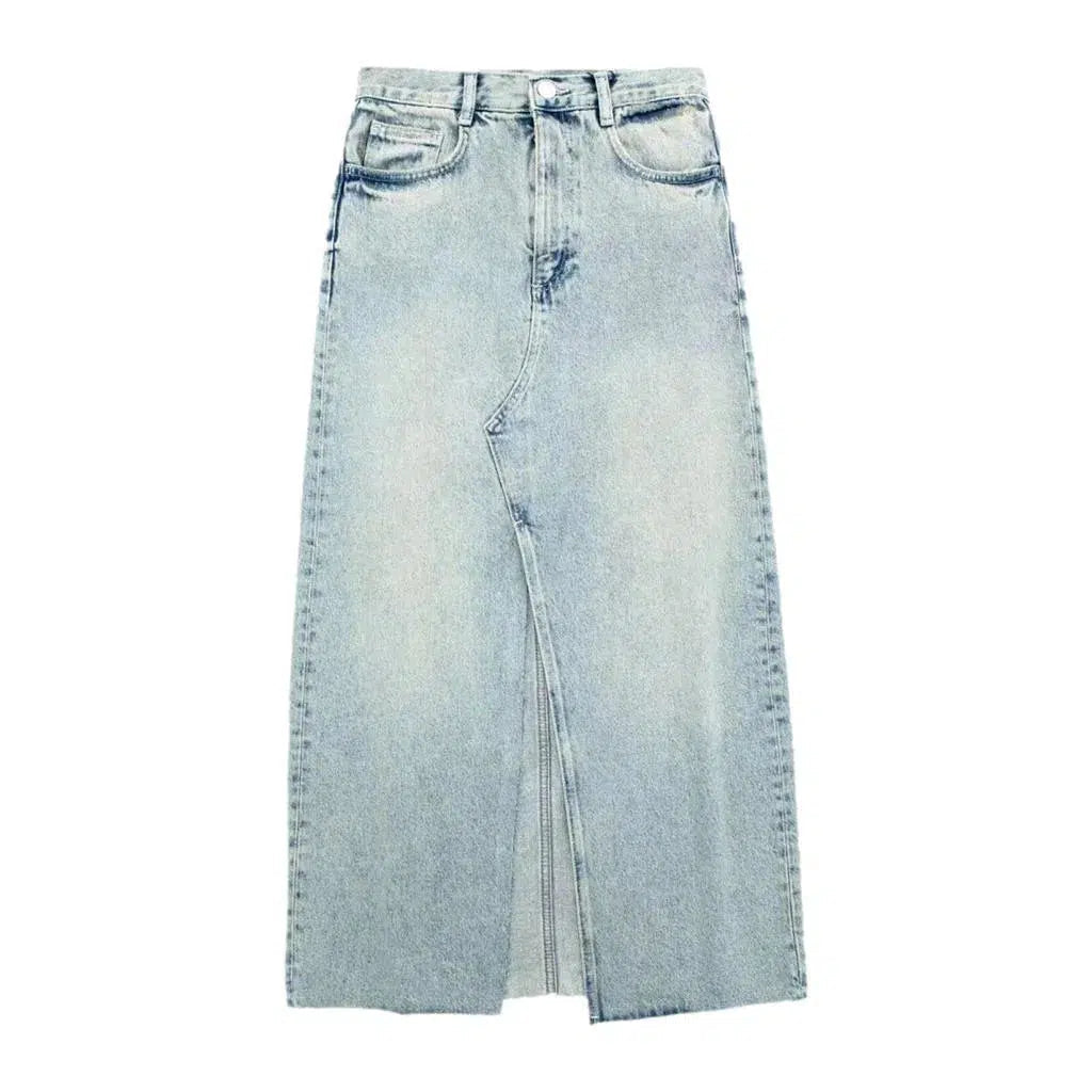 Raw-hem light-wash denim skirt
 for women