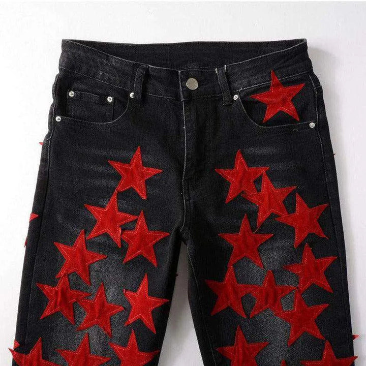 Red stars embroidery men's jeans