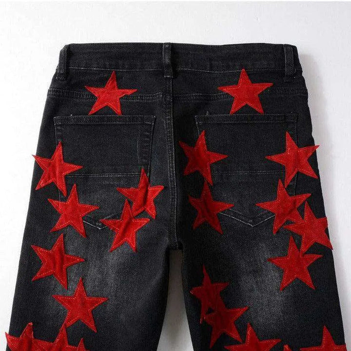 Red stars embroidery men's jeans