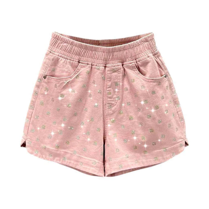 Rhinestone denim shorts with rubber