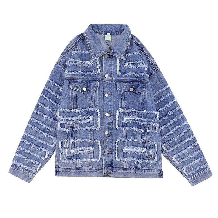 Ripped patchwork men's denim jacket