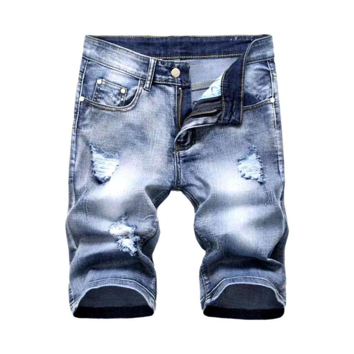 Ripped slim men's denim shorts