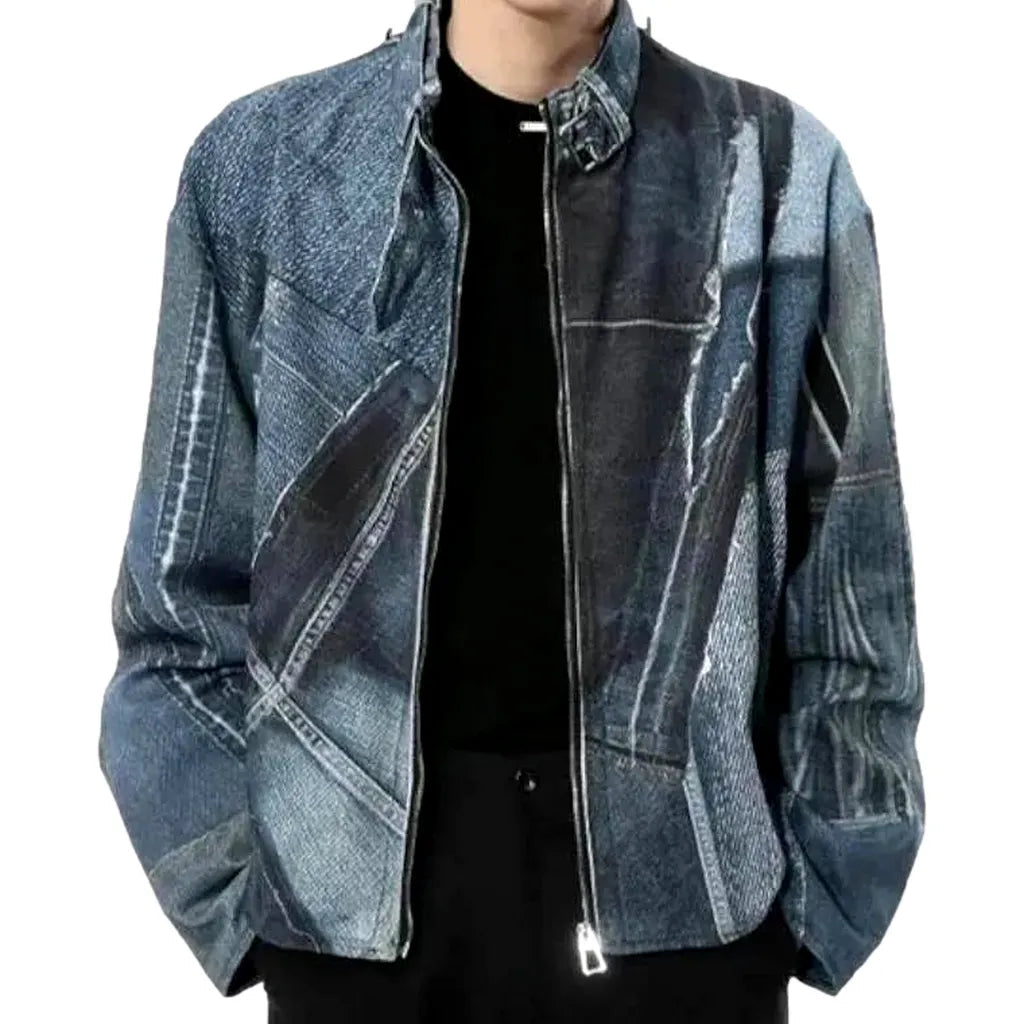 Round-collar men's denim jacket