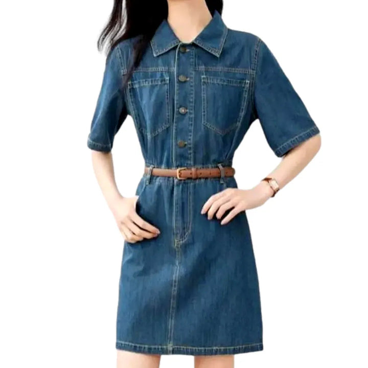 Shirt-like women's jean dress