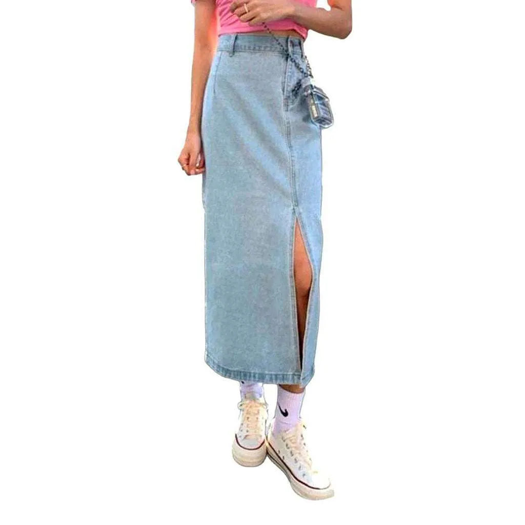 Side slit maxi jean skirt