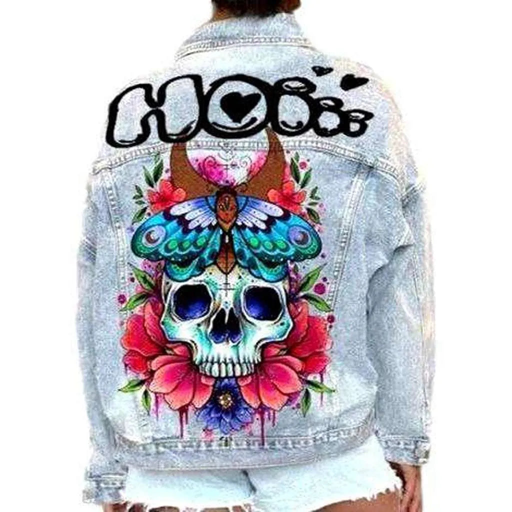 Skull print women's denim jacket