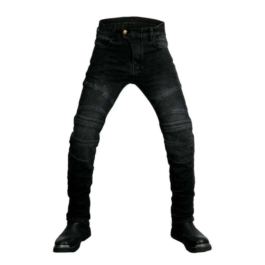 Slim mid-waist motorcycle jeans
 for men