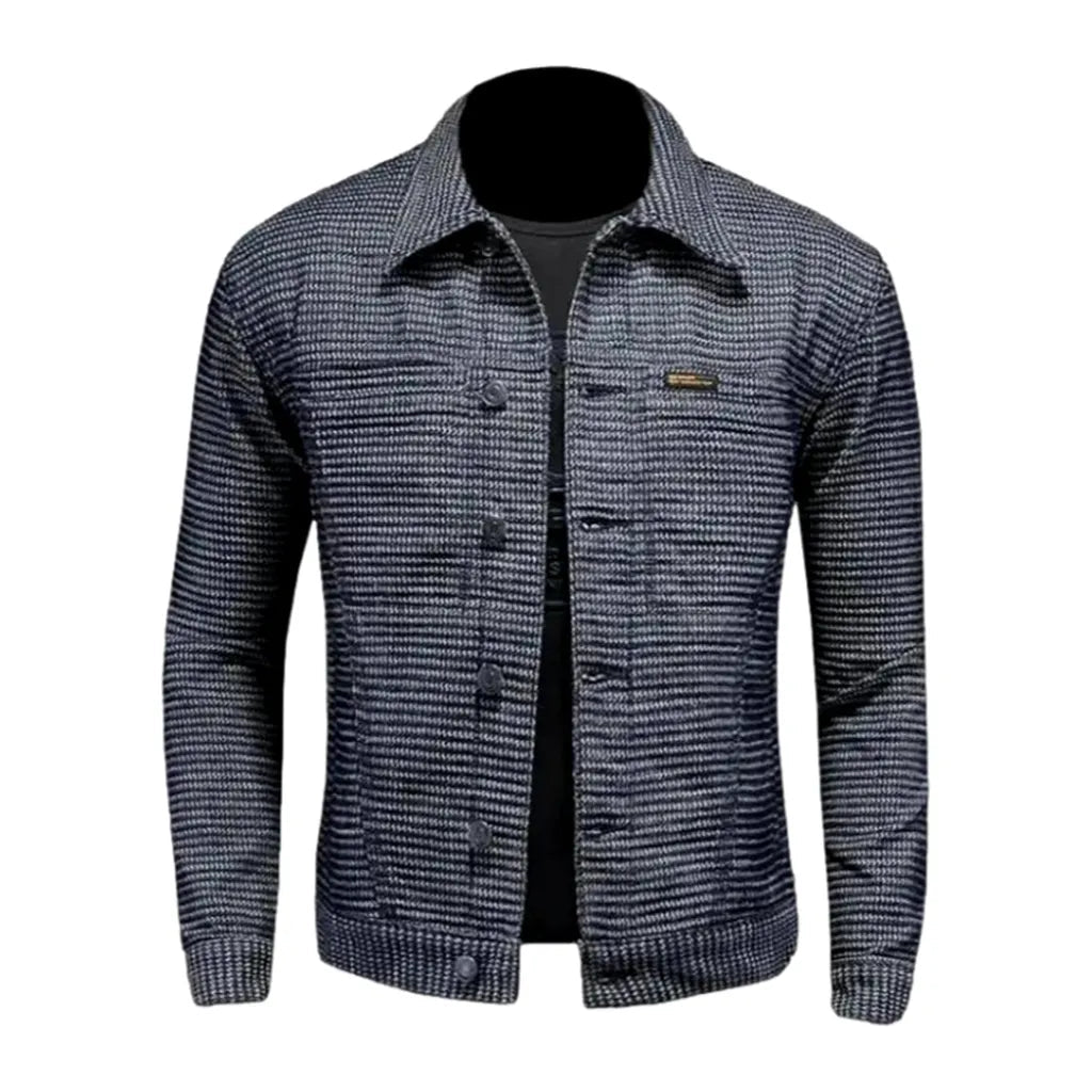 Slim ornament-print men's denim jacket