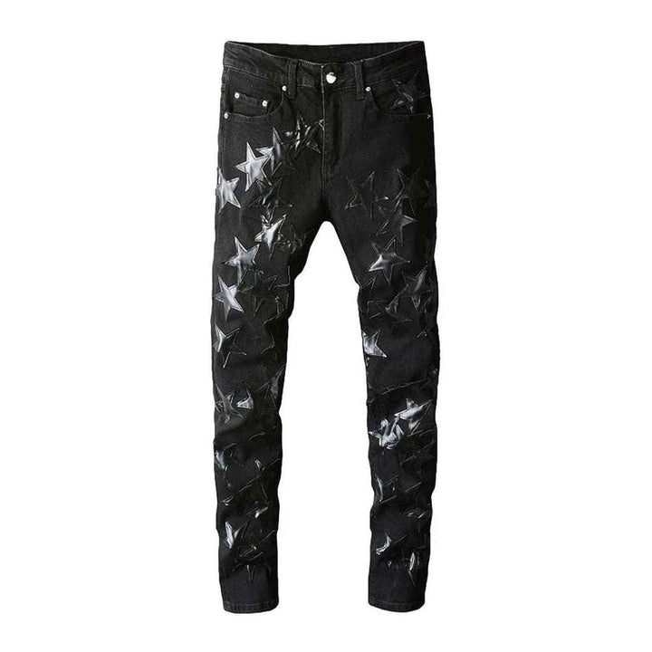 Stars embroidery men's black jeans