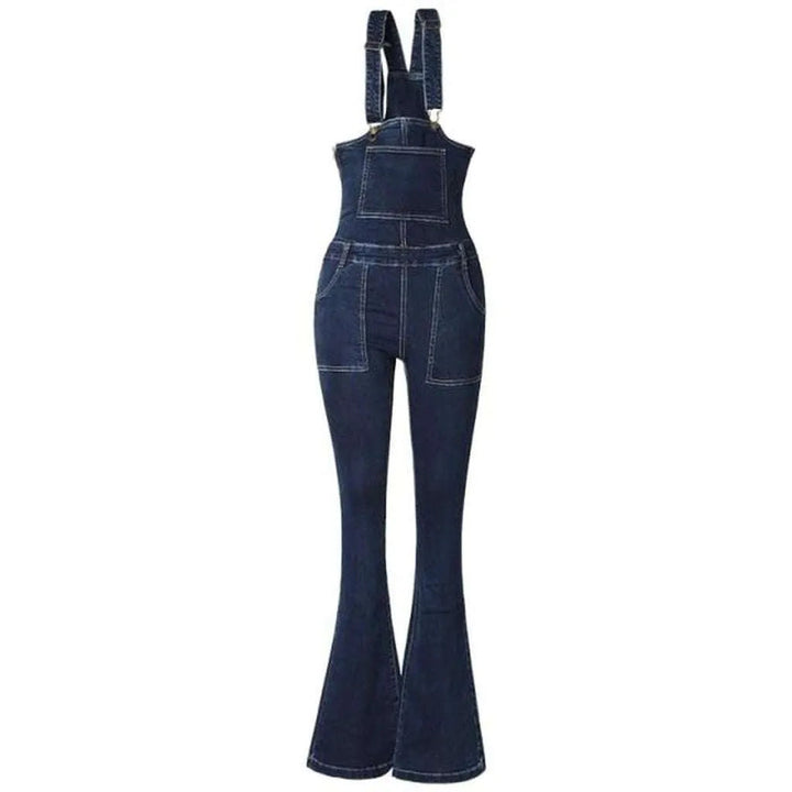 Stonewashed Denim Overall for Women - Dark Blue