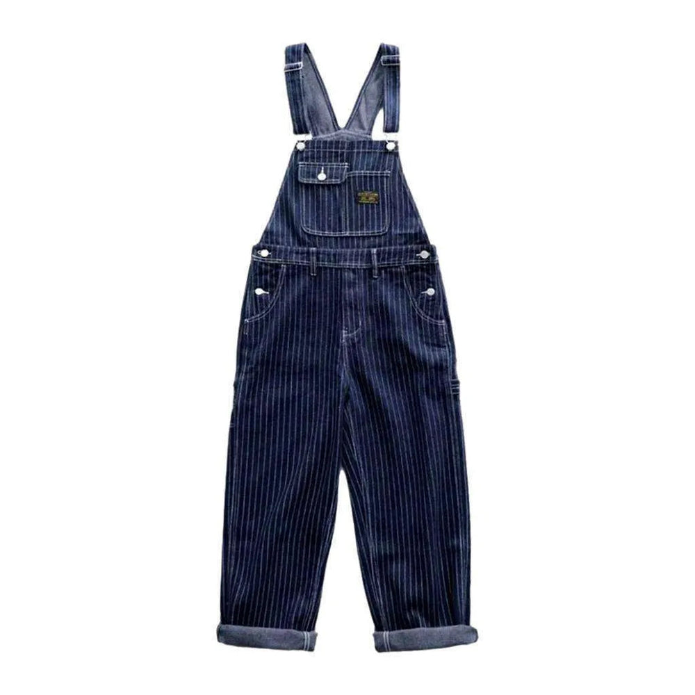 Striped Men's Denim Bib Overall - Blue