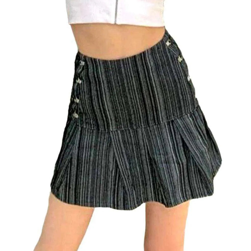 Striped skater denim skirt