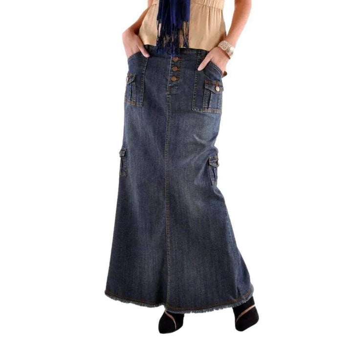 Stylish cargo long denim skirt