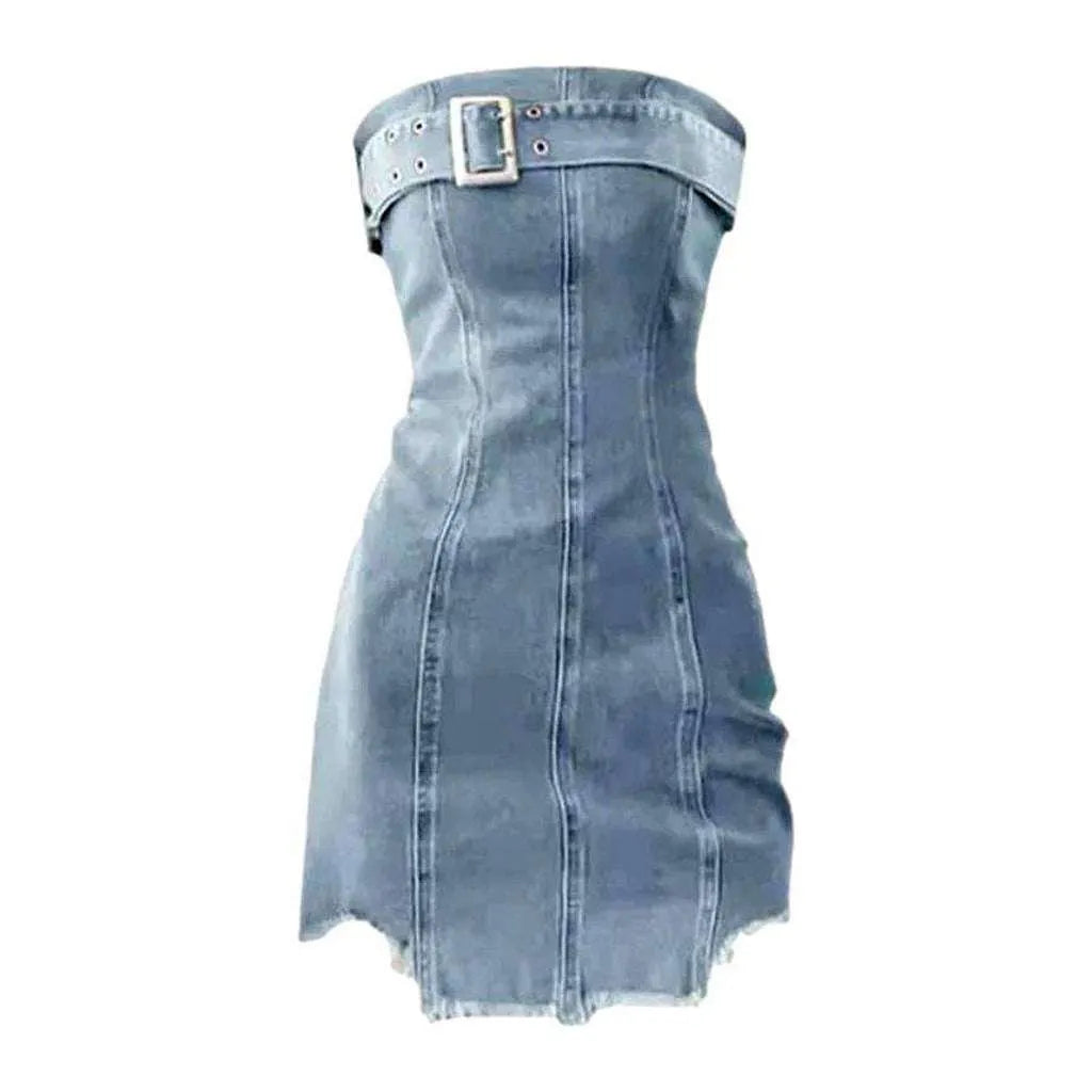 Stylish Denim Dress - Light Blue