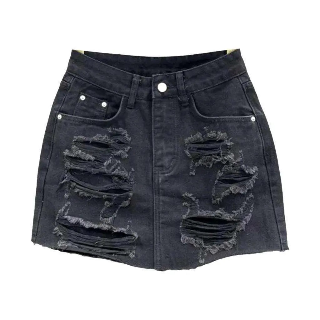 Stylish distressed women's denim skort