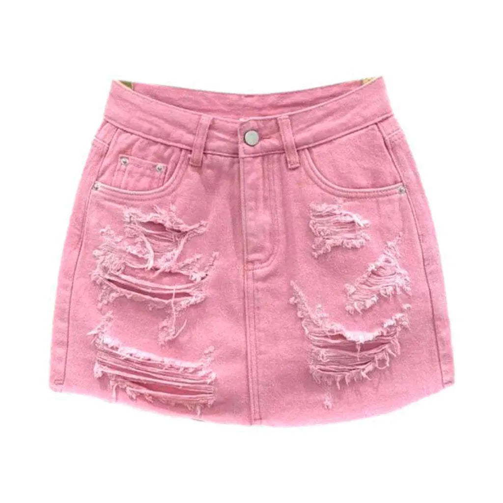 Stylish distressed women's denim skort