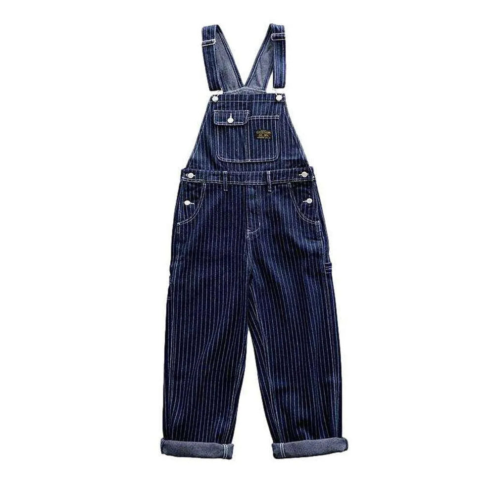 Cool Striped Men's Jean Overall - Dark Blue