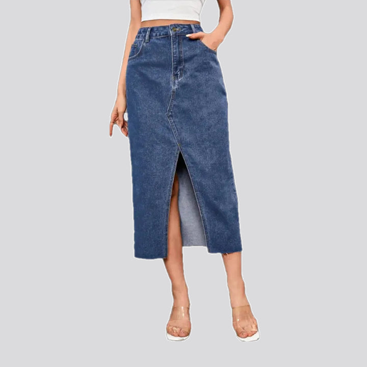 Stylish Vent Raw Hem Denim Skirt | Jeans4you.shop