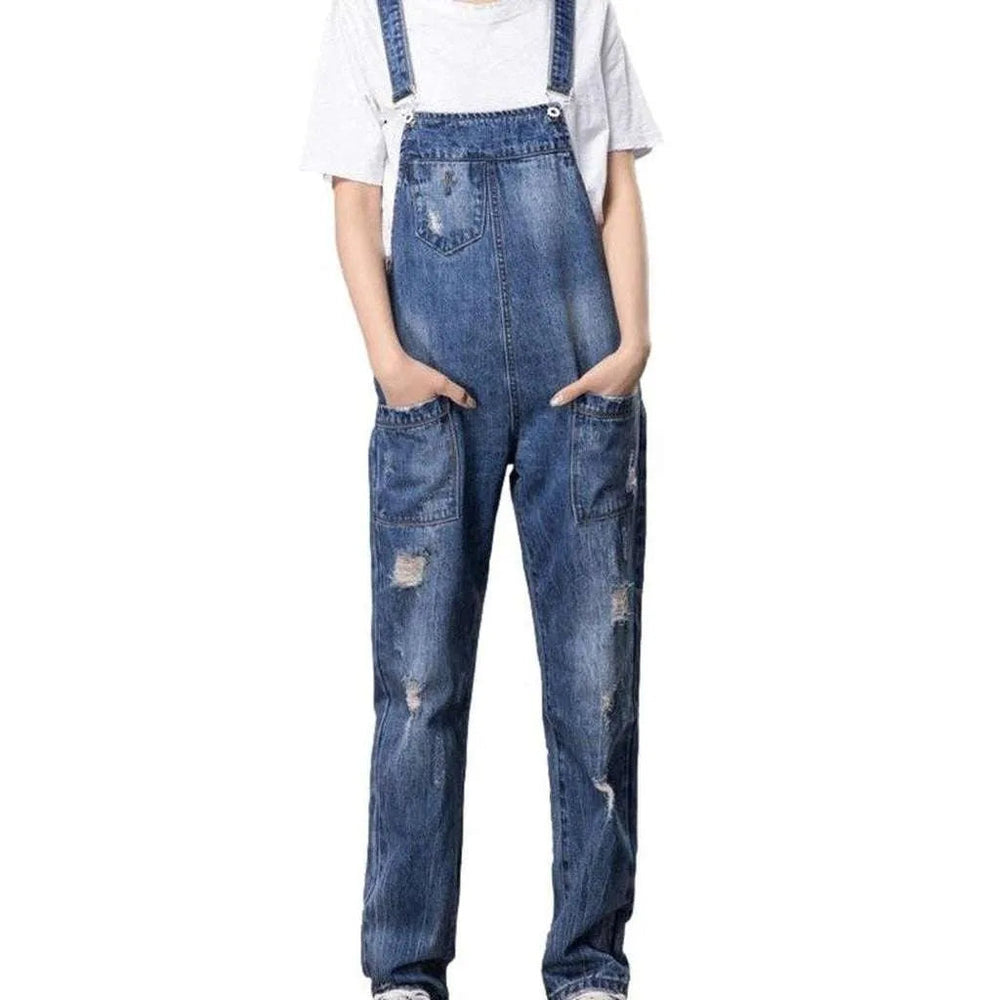 Ripped Jeans Overall for Women - Blue