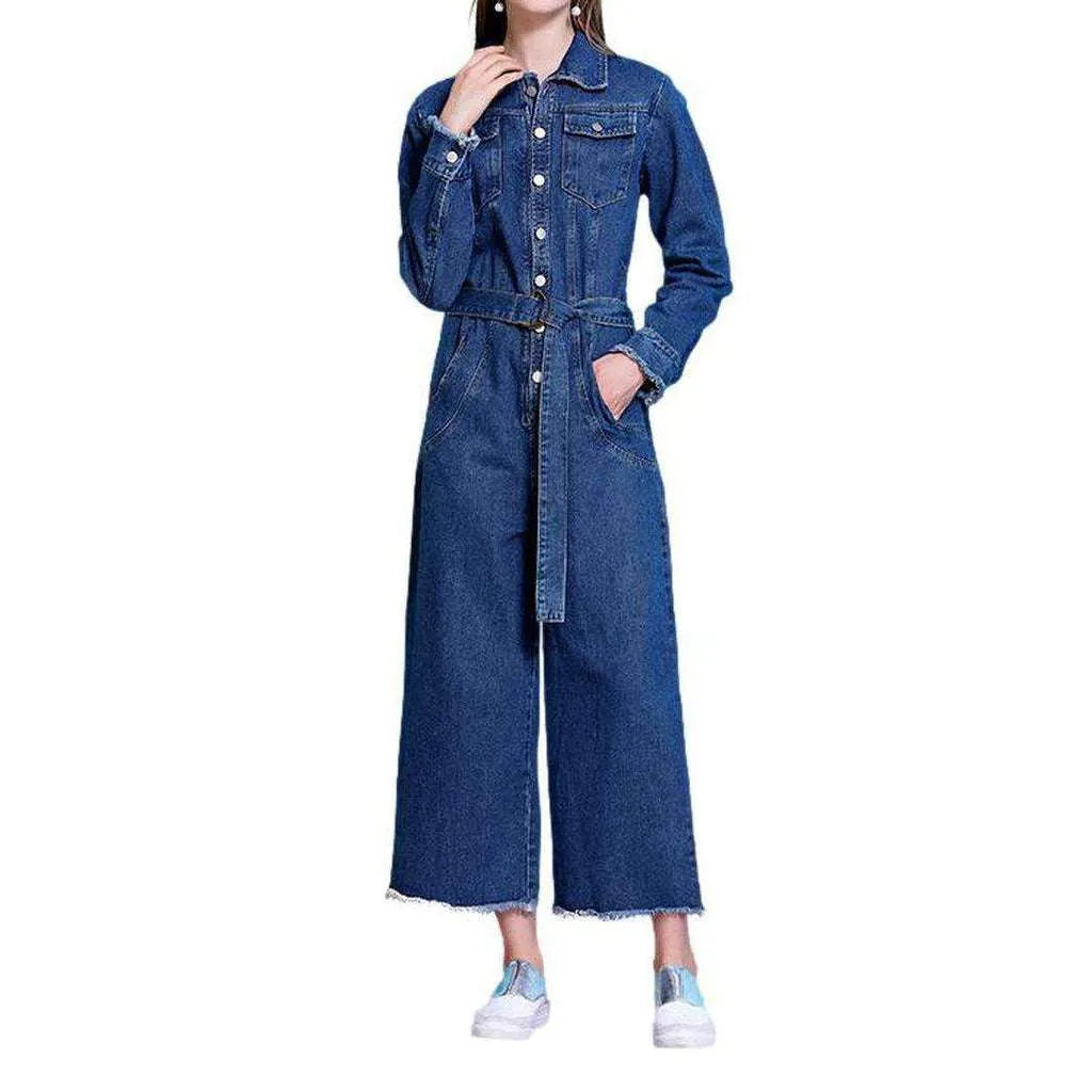 Chic Medium Wash Jean Jumpsuit - Blue