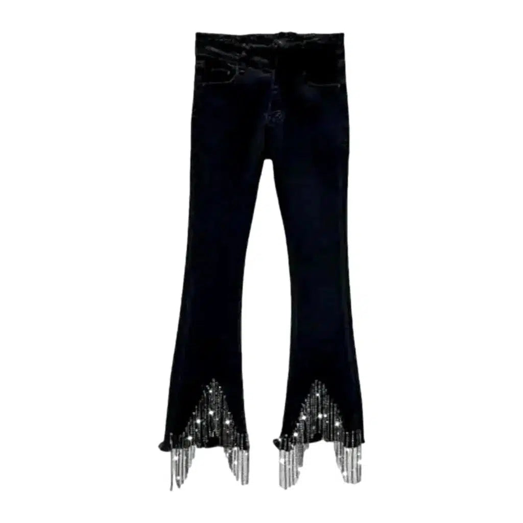 Tassel-hem embellished jeans for ladies