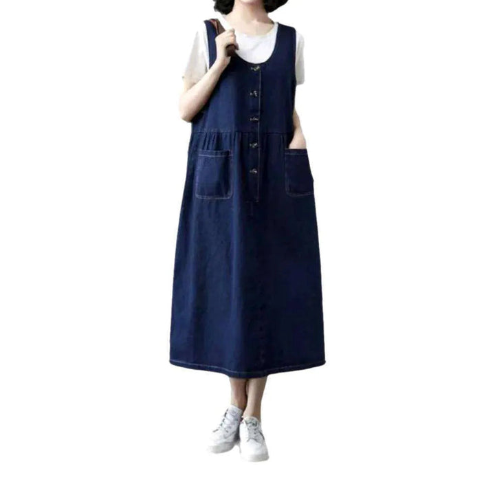 Timeless Classic Dark Wash Denim Dress - Dark Blue