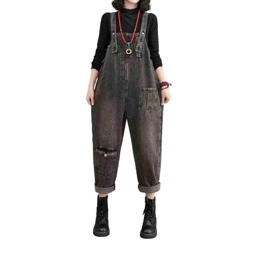 Vintage Women's Denim Dungaree - Grey