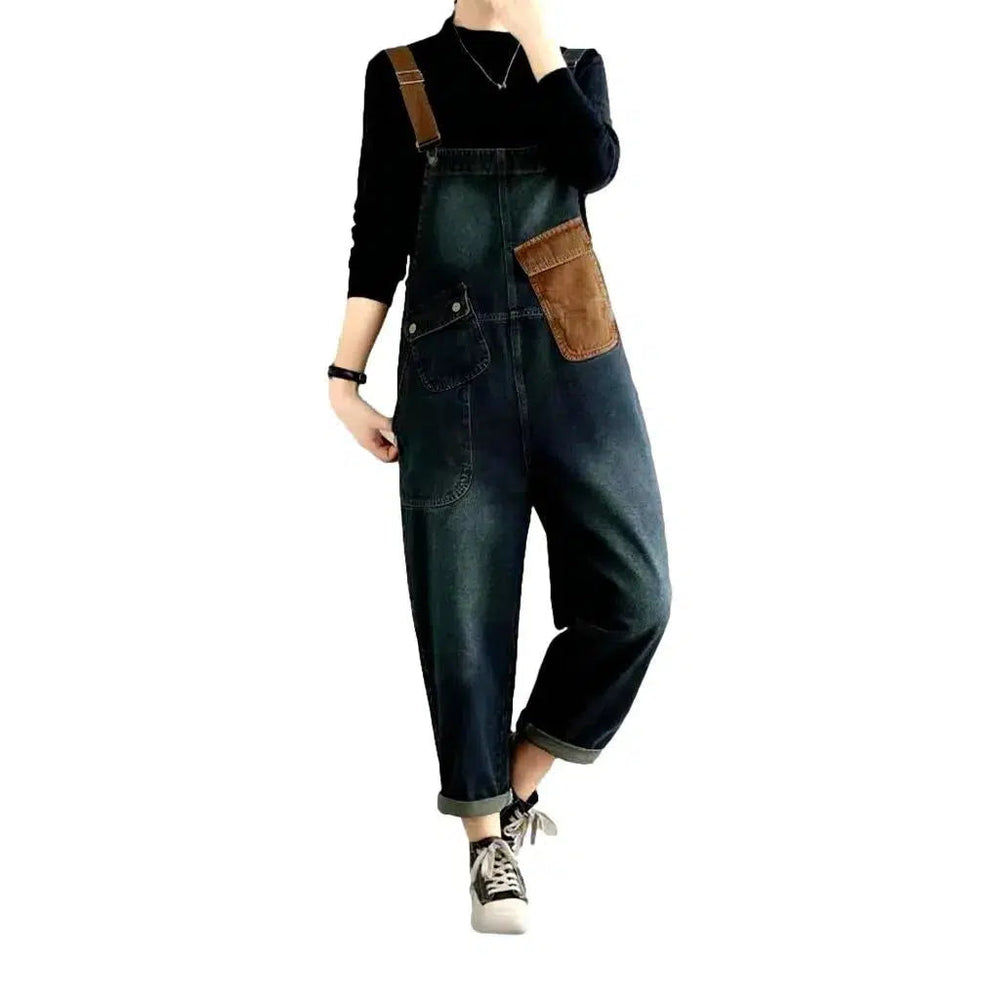 Chic Patchwork Women's Jeans Overall - Blue