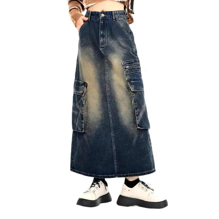 Voluminous long denim skirt
 for ladies