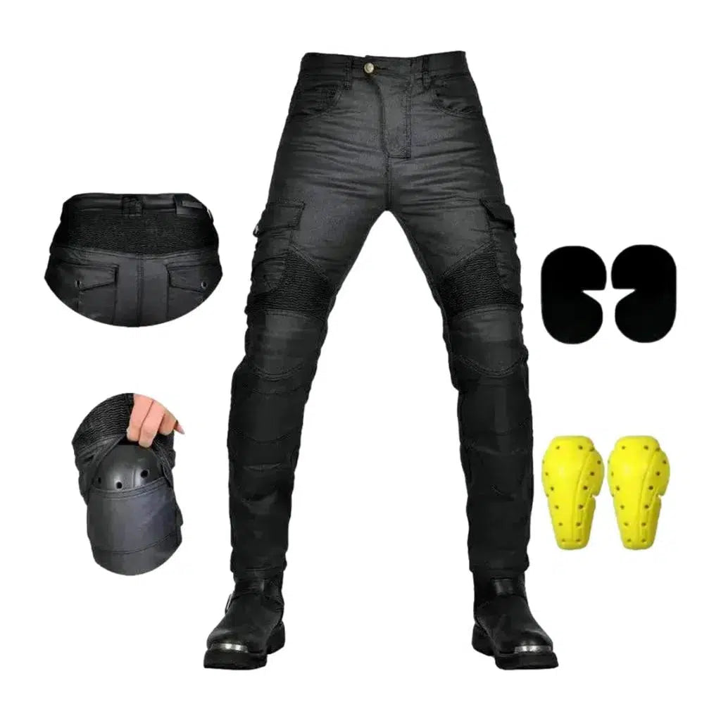 Wax black biker jeans
 for men