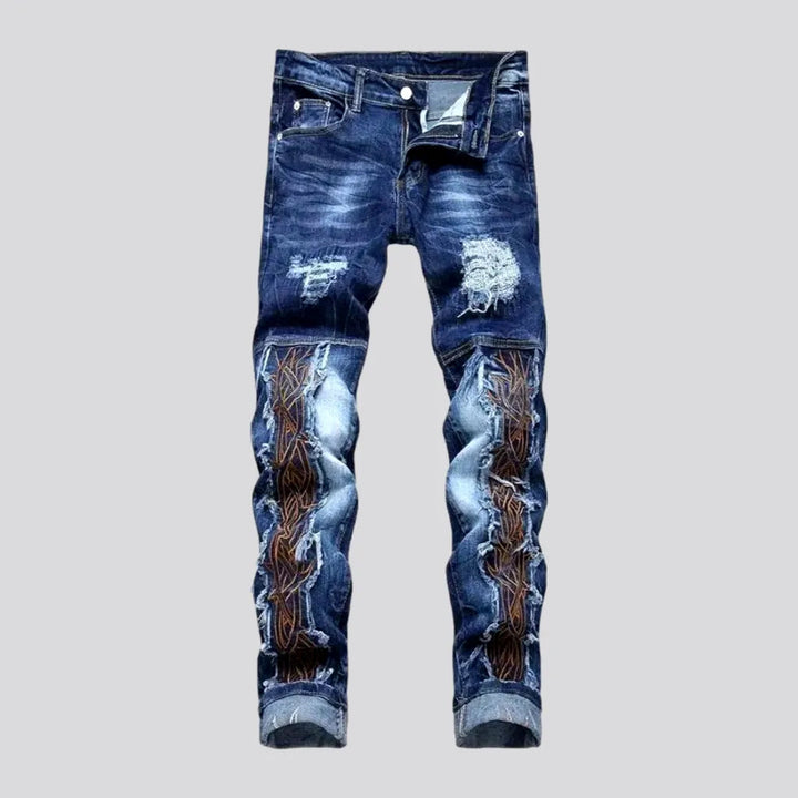 Whiskered Embroidered Distressed Men's Jeans | Jeans4you.shop