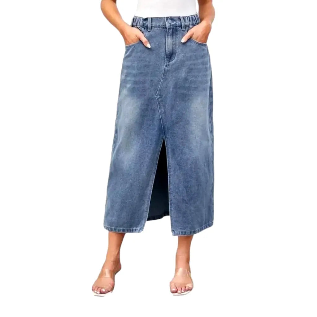 Whiskered high-waist jean skirt
 for ladies