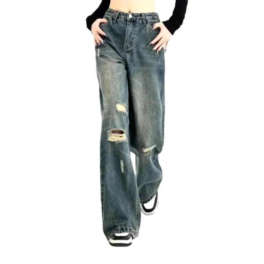 Wide-leg women's floor-length jeans