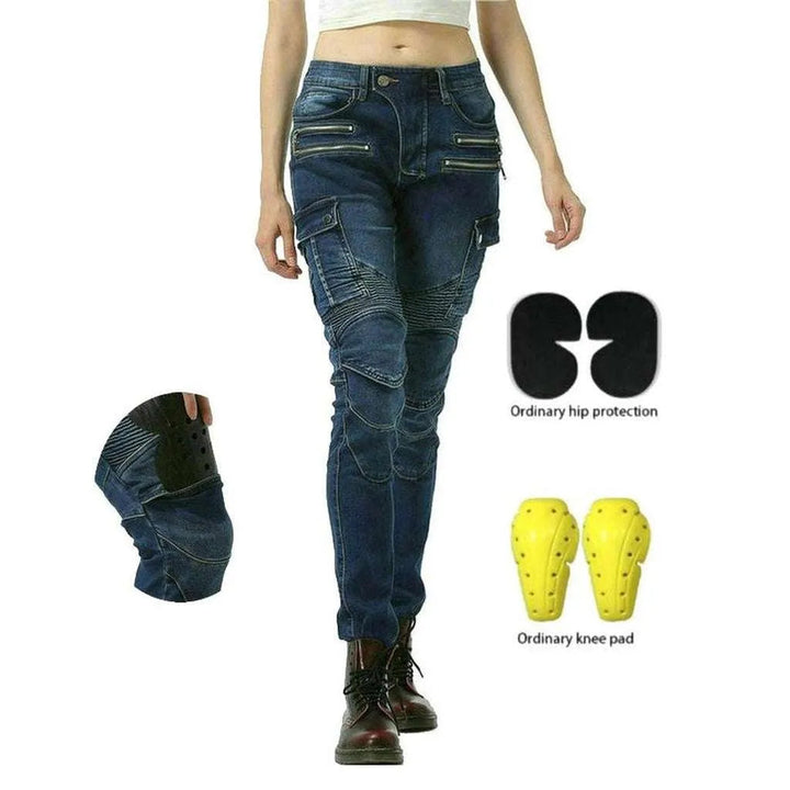 Women's biker jeans with zippers