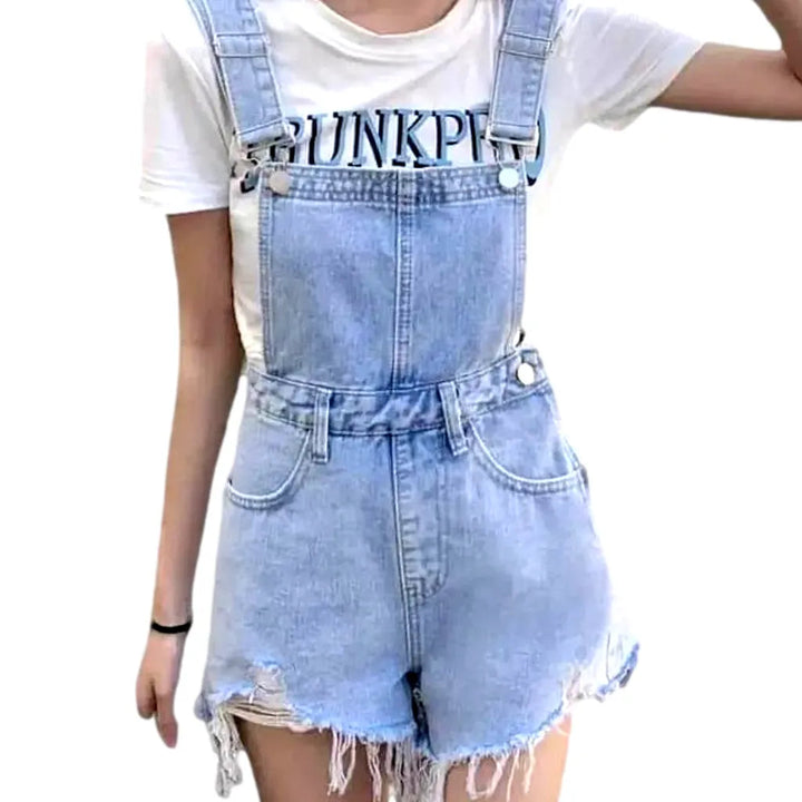 Trendy Light Wash Overall Shorts - Light Blue