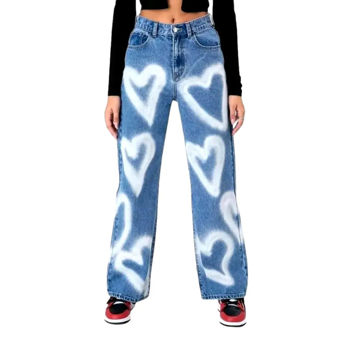 Women's graffiti-heart-print jeans