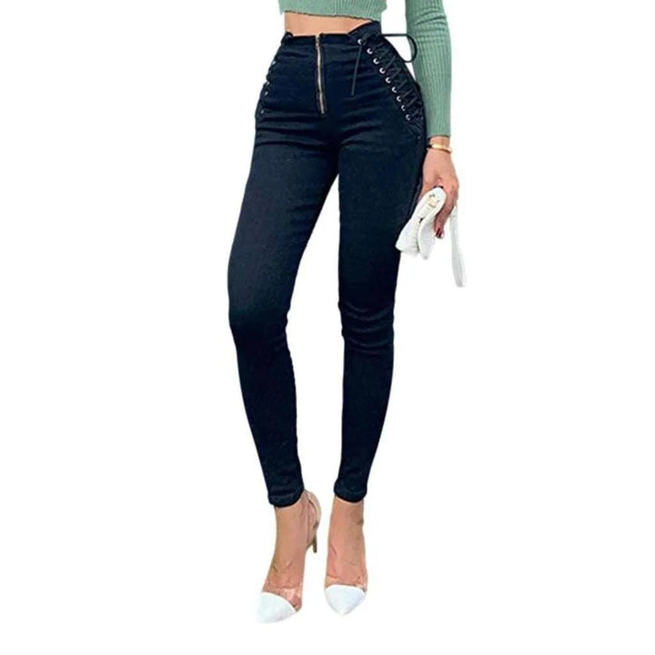 Women's skinny jeans with drawstrings