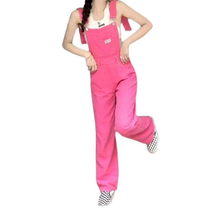 Women's Y2k Wide Denim Dungaree - Pink