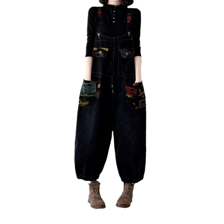 Y2k Denim Dungaree for Women - Black