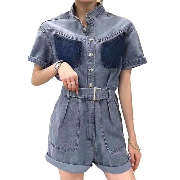 Y2k Denim Jumpsuit for Women - Light Blue