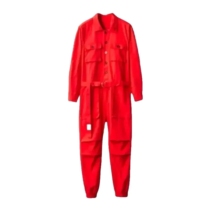 Y2k Denim Men's Jumpsuit Overall - Red