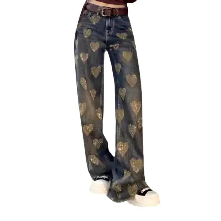 Y2k heart-print jeans
 for ladies