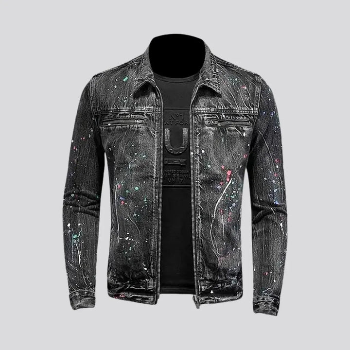 Y2k Paint Pattern Slim Men's Denim Jacket | Jeans4you.shop